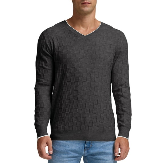 GIRUNS Men's V Neck Sweater Slim Fit Lightweight Long sleeve Sweatshirts Soft Casual Pullover Sweater For Men