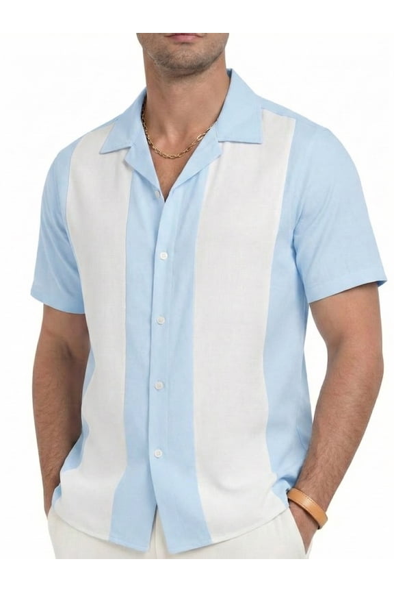 Men's Vintage Bowling Shirt Short Sleeve Button Up Summer Vacation Beach Shirt