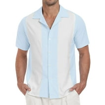 Linen Shirt Men Cotton Linen Shirt Regular Fit Button Down Short Sleeve ...