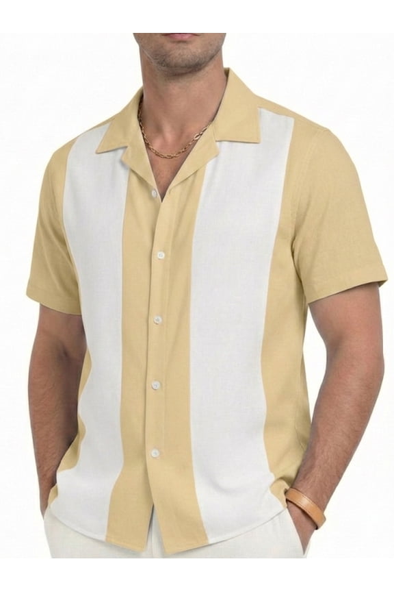 Men's Vintage Bowling Shirt Short Sleeve Button Up Summer Vacation Beach Shirt