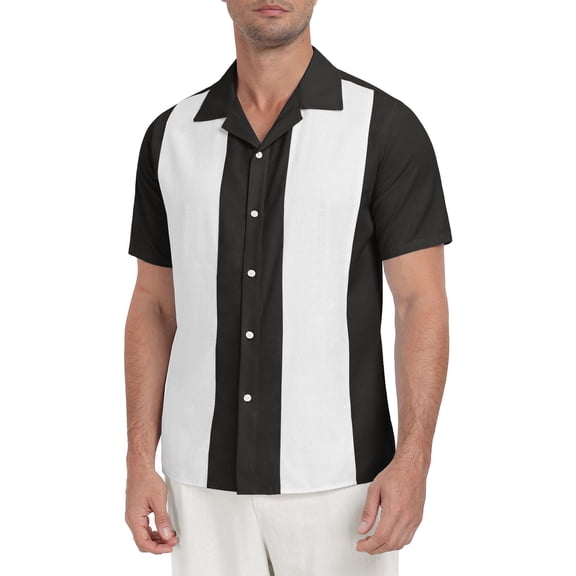 GIRUNS Men's Vintage Bowling Shirt Short Sleeve Button Up Summer Vacation Beach Shirt