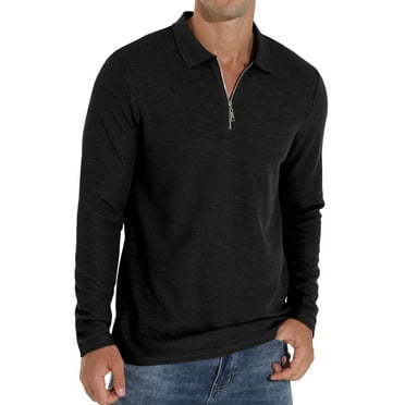 GIRUNS Men's Polo Shirts Waffle Knit Long Sleeve Quarter Zipper Polo T Shirt Casual Tee