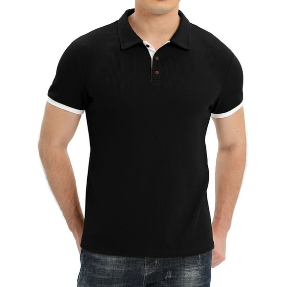 GIRUNS Men's Waffle Knit Short Sleeve Casual Polo Shirt Summer Lightweight T-Shirts