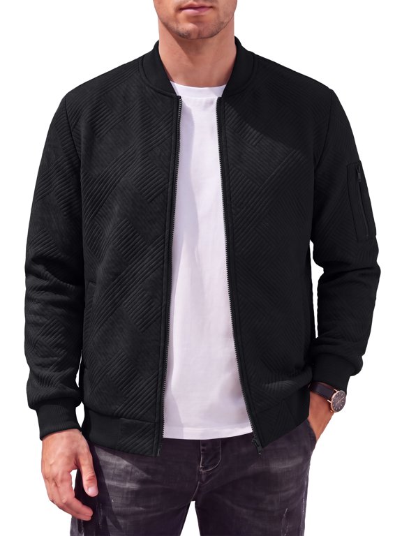 Mens Bomber Jacket Lightweight Casual Varsity Fall Winter Jackets Zip-Up Outerwear Coat Black XL