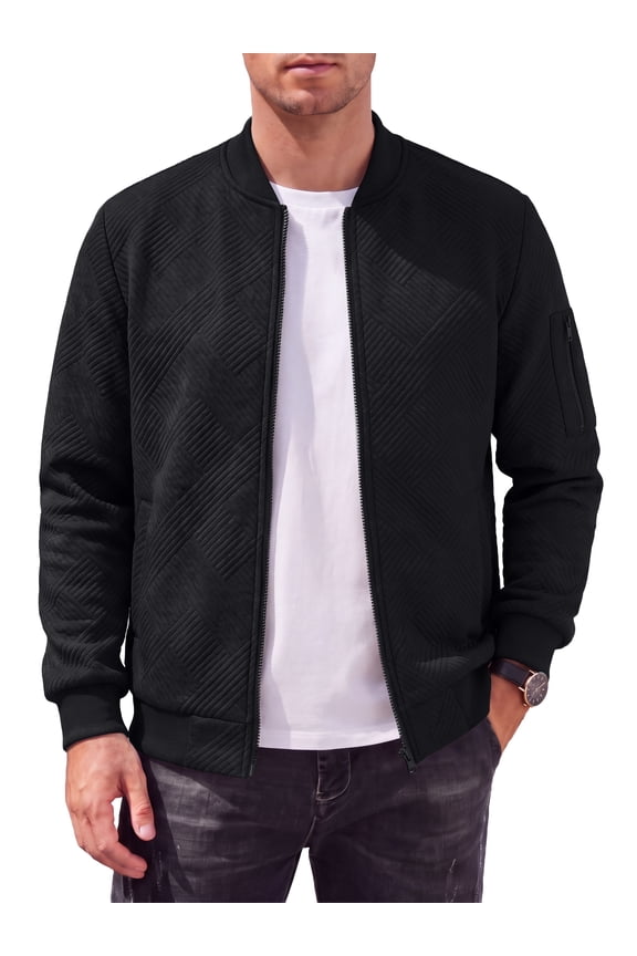 Mens Bomber Jacket Lightweight Casual Varsity Fall Winter Jackets Zip-Up Outerwear Coat Black XL