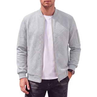 GIRUNS Mens Bomber Jacket Lightweight Casual Varsity Fall Winter Jackets Zip-Up Outerwear Coat Gray L
