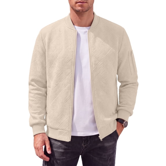 GIRUNS Mens Bomber Jacket Lightweight Casual Varsity Fall Winter Jackets Zip-Up Outerwear Coat Khaki 2XL