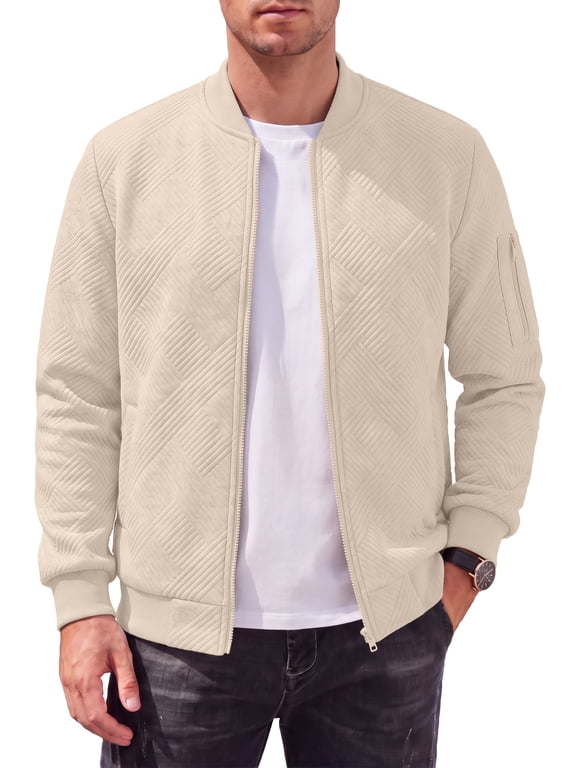 Mens Bomber Jacket Lightweight Casual Varsity Fall Winter Jackets Zip-Up Outerwear Coat Khaki L