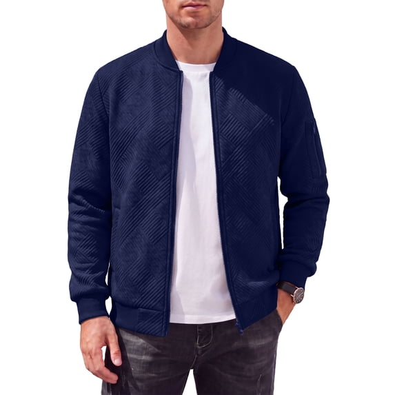 GIRUNS Mens Bomber Jacket Lightweight Casual Varsity Fall Winter Jackets Zip-Up Outerwear Coat Navy Blue XL