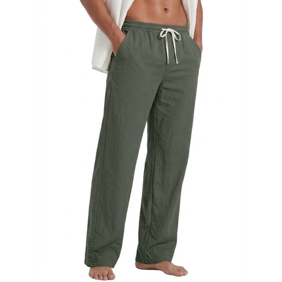 GIRUNS Men's Casual Pants Elastic Waist Lightweight Drawstring Trousers Summer Beach Pants Army Green XL
