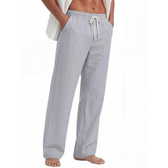 GIRUNS Men's Casual Pants Elastic Waist Lightweight Drawstring Trousers Summer Beach Pants Grey L