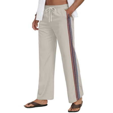 GIRUNS Men's Casual Pants Elastic Waist Lightweight Drawstring Trousers Summer Beach Pants Khaki L