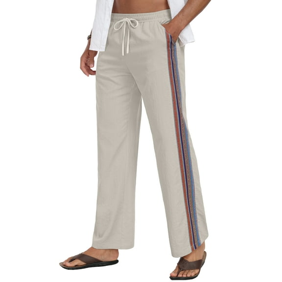 GIRUNS Men's Casual Pants Elastic Waist Lightweight Drawstring Trousers Summer Beach Pants Khaki L