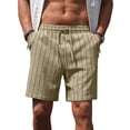 thumbnail image 1 of GIRUNS Mens Casual Shorts 7 Inch Striped Summer Beach Drawstring Elastic Waist Shorts with Pockets Khaki M, 1 of 8