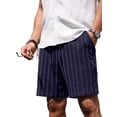 thumbnail image 1 of GIRUNS Mens Casual Shorts 7 Inch Striped Summer Beach Drawstring Elastic Waist Shorts with Pockets Navy Blue M, 1 of 7
