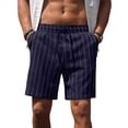 thumbnail image 1 of GIRUNS Mens Casual Shorts 7 Inch Striped Summer Beach Drawstring Elastic Waist Shorts with Pockets Navy Blue M, 1 of 8