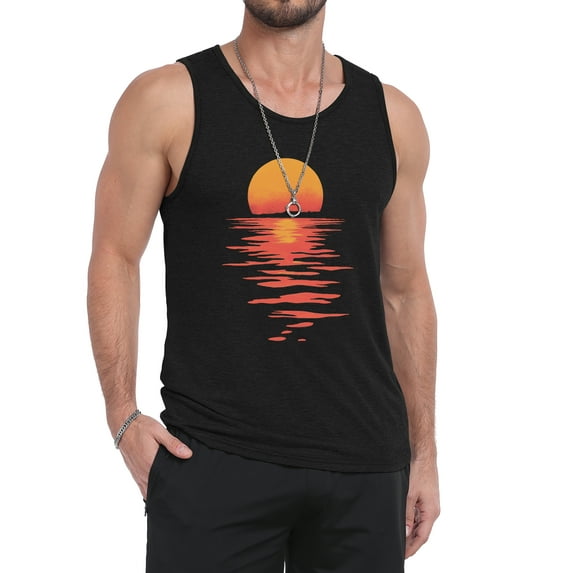 GIRUNS Mens Tank Tops Summer Beach Sleeveless Vacation Shirts Muscle Gym Vest Graphic Tank Top Black Sun Sea L