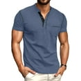 thumbnail image 1 of GIRUNS Mens Henley Shirts Short Sleeve Casual Classic Cotton T-Shirts Pocket Button Tees Blue M, 1 of 6