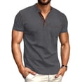 thumbnail image 1 of GIRUNS Mens Henley Shirts Short Sleeve Casual Classic Cotton T-Shirts Pocket Button Tees Dark Gray S, 1 of 6
