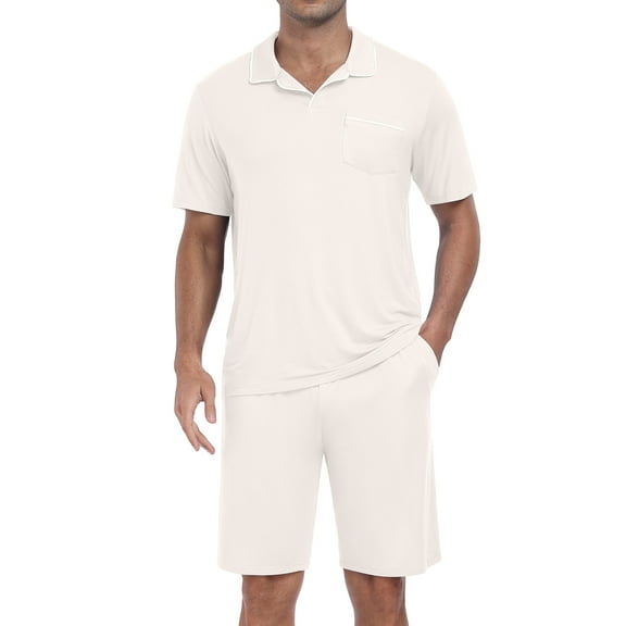 GIRUNS Mens Pajamas Sets Summer Sleepwear Modal Soft Loungewear Short Sleeve and Shorts 2 PCS PJ Sets Apricot L