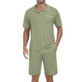 thumbnail image 1 of GIRUNS Mens Pajamas Sets Summer Sleepwear Modal Soft Loungewear Short Sleeve and Shorts 2 PCS PJ Sets Army Green M, 1 of 8