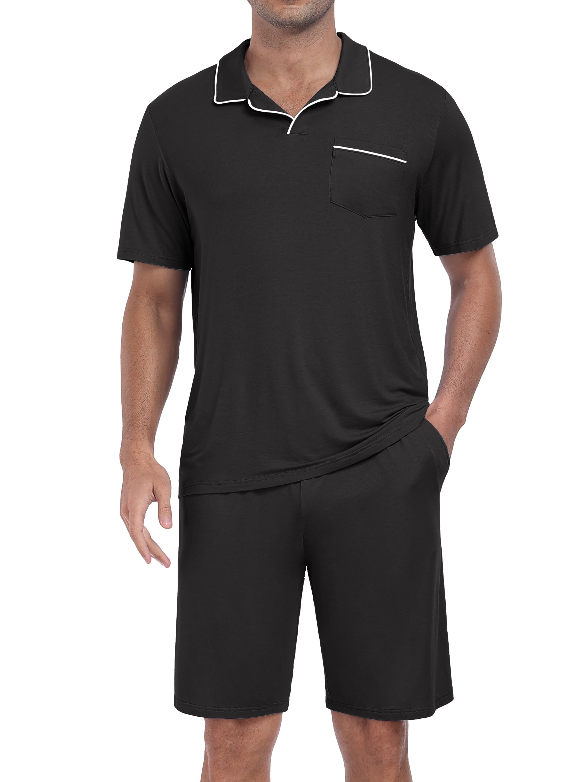Home Wear Suit Men's Casual Round Neck Short Sleeves Shorts Solid Color Pajamas main image 1