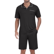 GIRUNS Mens Pajamas Sets Summer Sleepwear Modal Soft Loungewear Short Sleeve and Shorts 2 PCS PJ Sets Black L