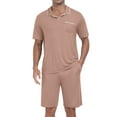 thumbnail image 1 of GIRUNS Mens Pajamas Sets Summer Sleepwear Modal Soft Loungewear Short Sleeve and Shorts 2 PCS PJ Sets Khaki L, 1 of 8