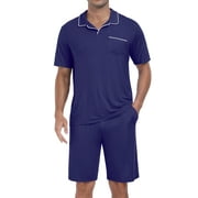 GIRUNS Mens Pajamas Sets Summer Sleepwear Modal Soft Loungewear Short Sleeve and Shorts 2 PCS PJ Sets Navy Blue L