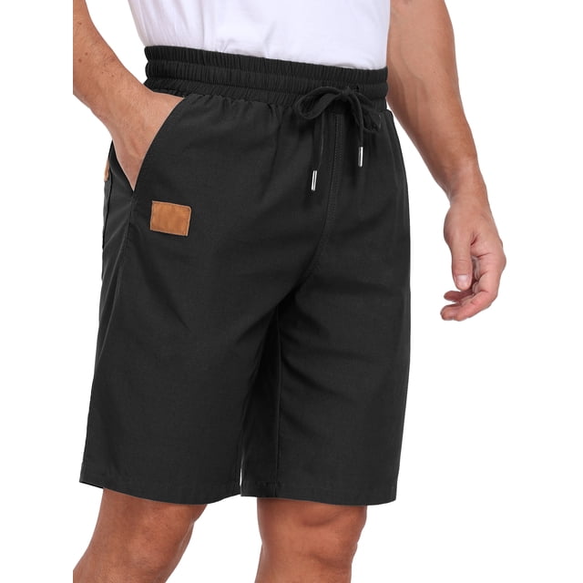 GIRUNS Men's Shorts Summer Beach Casual Elastic Waist Drawstring Shorts Black L