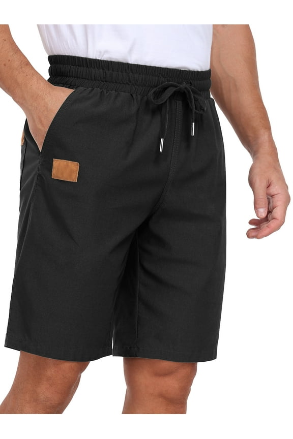 Men's Shorts Summer Beach Casual Elastic Waist Drawstring Shorts Black L