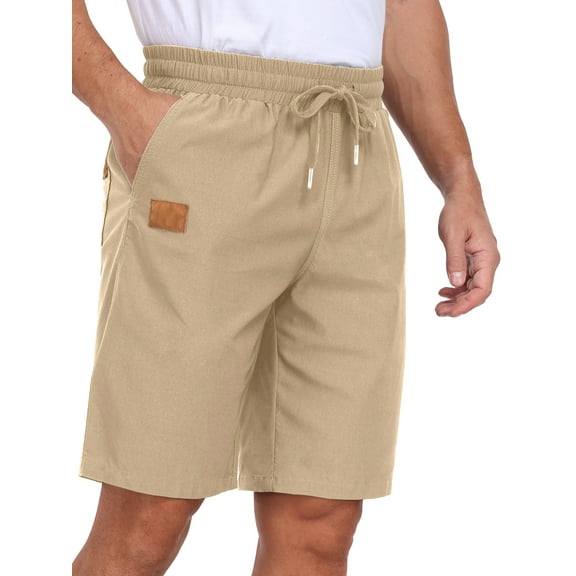 GIRUNS Men's Shorts Summer Beach Casual Elastic Waist Drawstring Shorts Khaki L