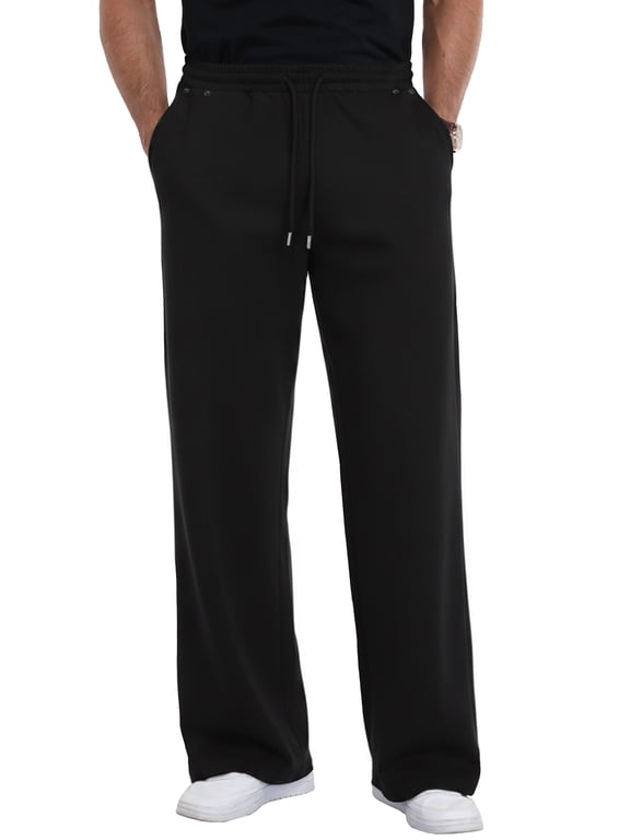 Mens Sweatpants Baggy Wide Leg Soft Stretch Casual Sweatpants For Men With Pockets Black 2XL