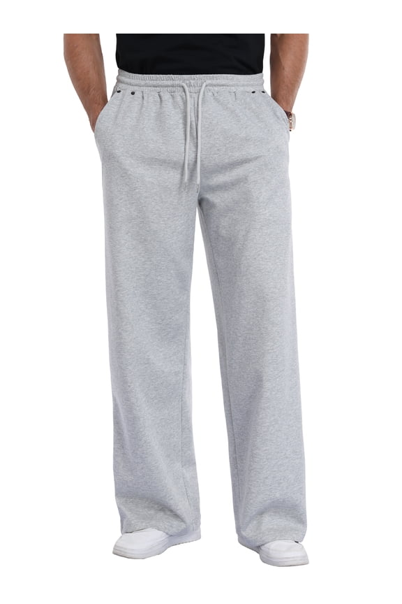 Mens Sweatpants Baggy Wide Leg Soft Stretch Casual Sweatpants For Men With Pockets Gray L