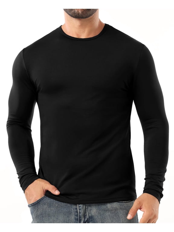 Mens Thermal Long Sleeve T Shirt Basic Crew Neck Undershirt Stretch Base Layer Top Black XL