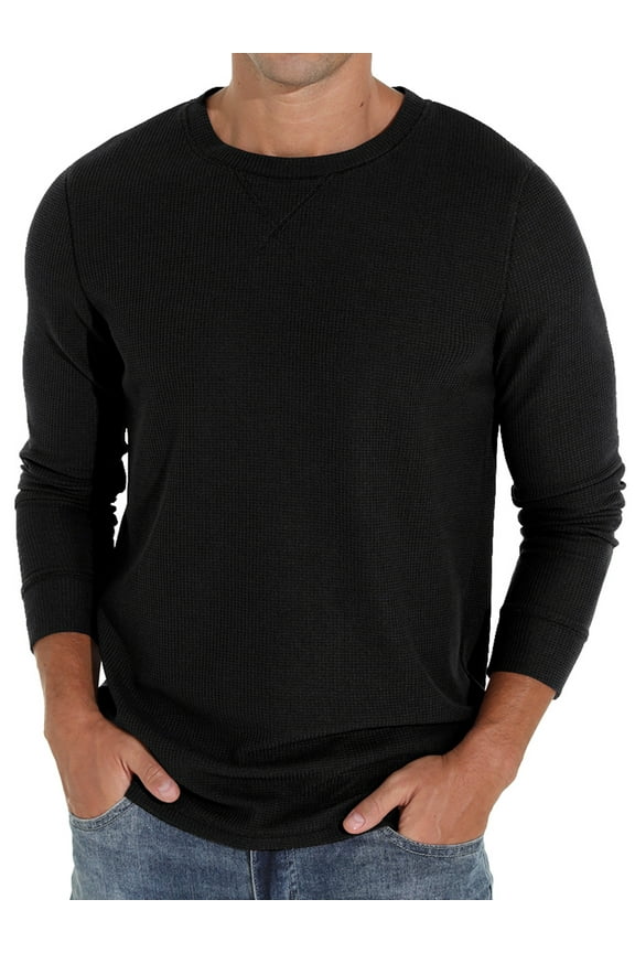 Mens Waffle Crew Neck Long Sleeve Pullover Shirts Casual Lightweight Fitted Basic T-Shirt