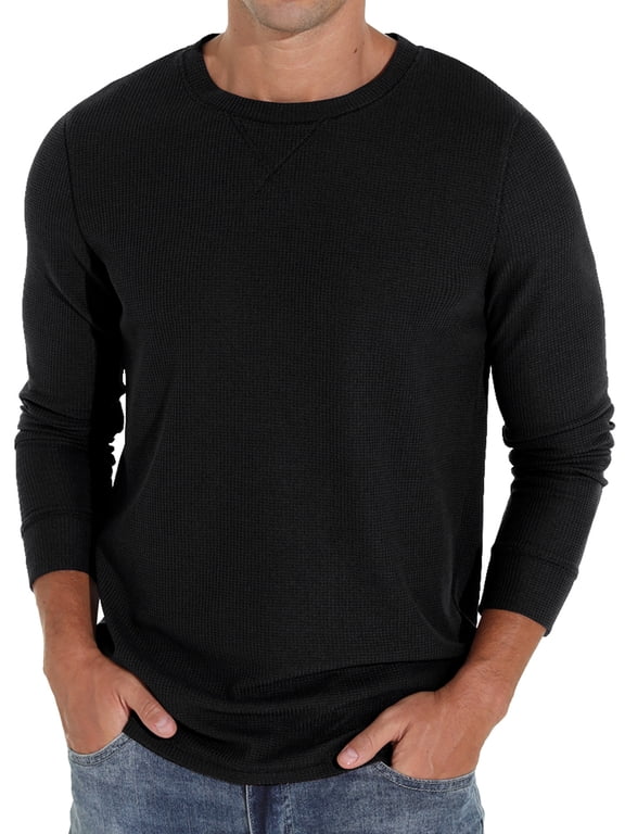 Mens Waffle Crew Neck Long Sleeve Pullover Shirts Casual Lightweight Fitted Basic T-Shirt