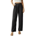 thumbnail image 1 of GIRUNS Women's Casual Wide Leg Pants High Waisted Button Loose Pants with Pockets Business Trousers Black L, 1 of 6
