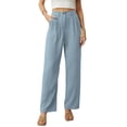 thumbnail image 1 of GIRUNS Women's Casual Wide Leg Pants High Waisted Button Loose Pants with Pockets Business Trousers Blue Gray M, 1 of 6