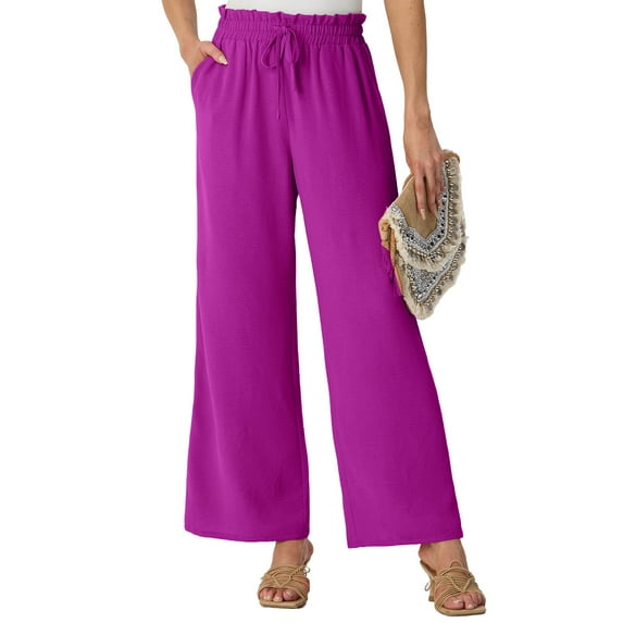 GIRUNS Women's Wide Leg Pants High Waist Adjustable Knot Casual Loose Trousers With Pockets Business Work Casual Pants Dragon fruit red M