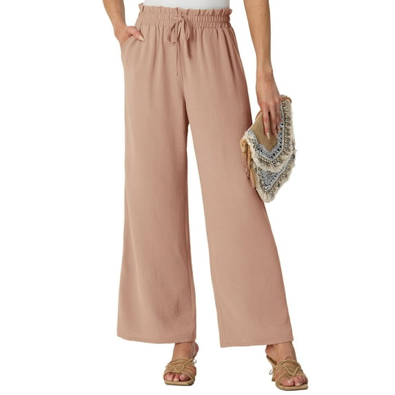 GIRUNS Women's Wide Leg Pants High Waist Adjustable Knot Casual Loose Trousers With Pockets Business Work Casual Pants Khaki S
