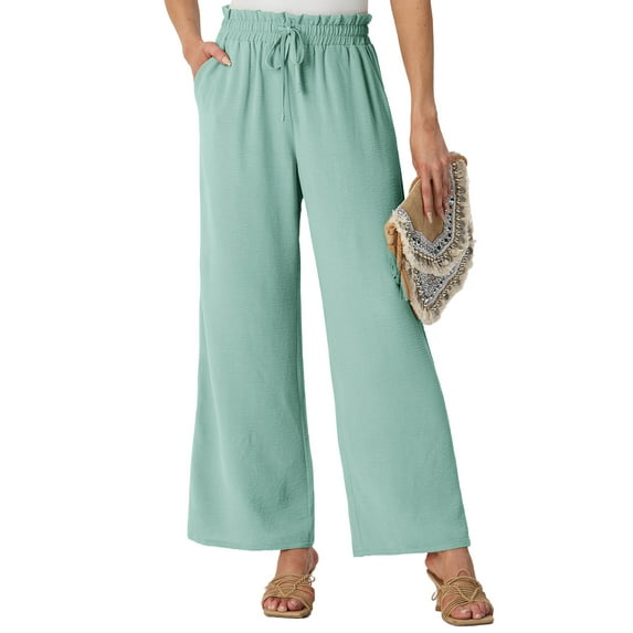 GIRUNS Women's Wide Leg Pants High Waist Adjustable Knot Casual Loose Trousers With Pockets Business Work Casual Pants Mint green XL