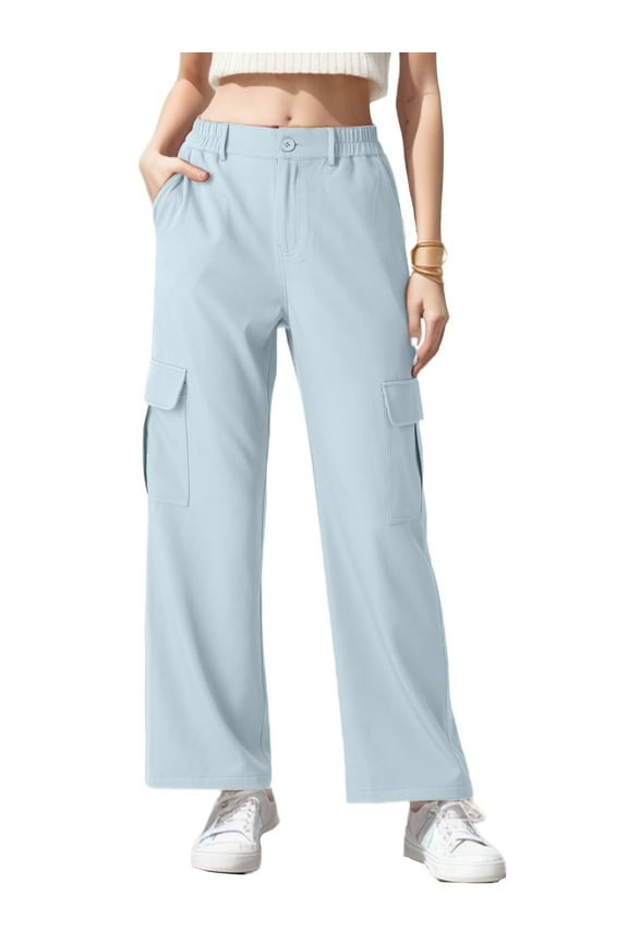 Womens Wide Leg Pants Cargo Pants High Waisted Denim Blue L Bussiness Work Trousers Stretchy Long Straight Pants With 4 Pockets Pants For Women