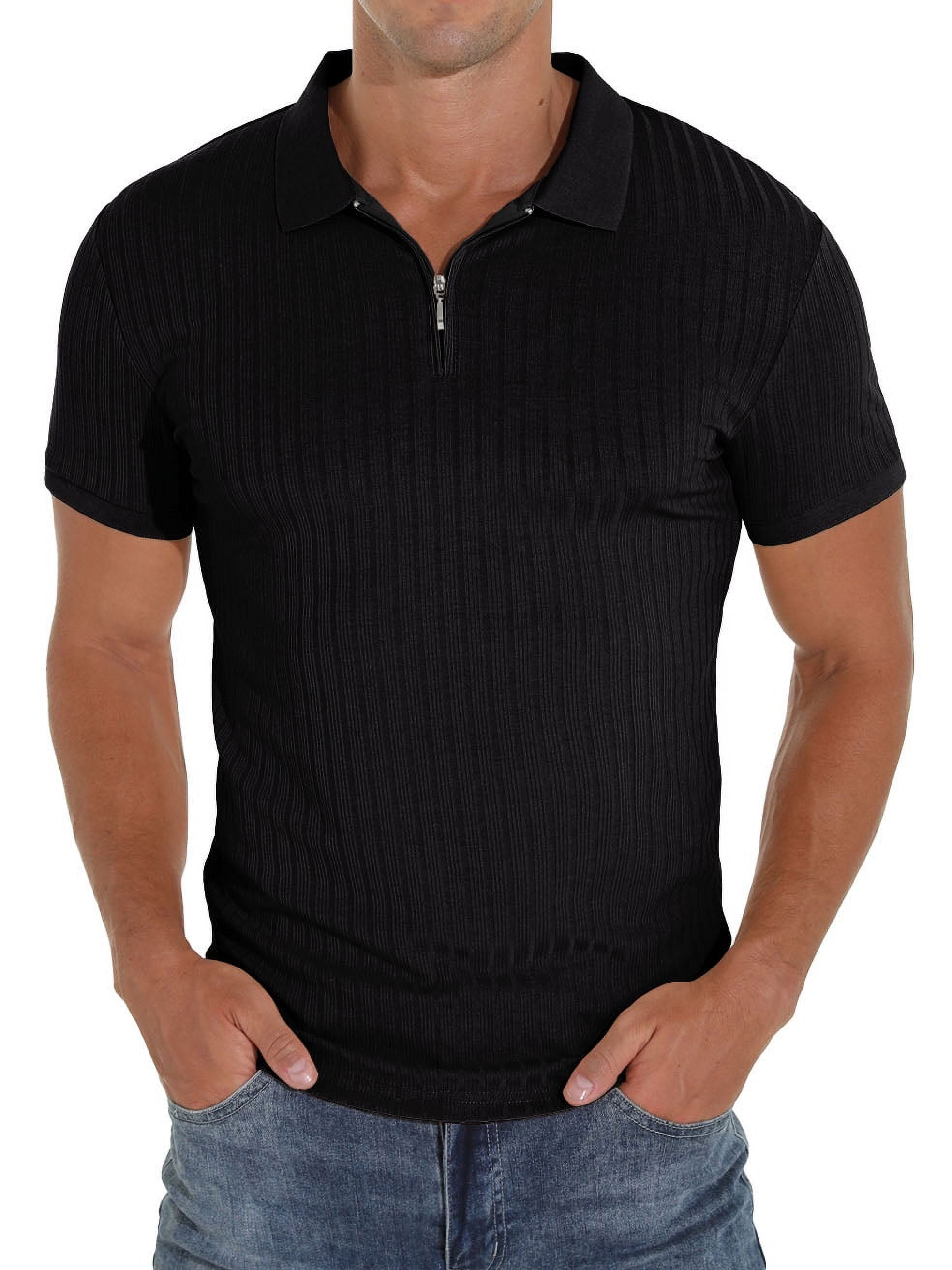 GIRUNS Zipper Polo Shirts for Men Short Sleeve Slim Fit Shirts Casual ...