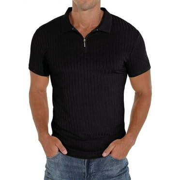 GIRUNS Zipper Polo Shirts for Men Short Sleeve Slim Fit Shirts Casual Stretch Ribbed Knit Zip Shirt