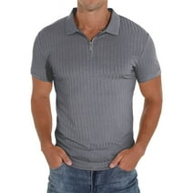 GIRUNS Zipper Polo Shirts for Men Short Sleeve Slim Fit Shirts Casual Stretch Ribbed Knit Zip Shirt