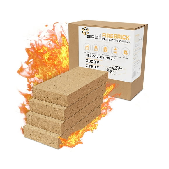 GIRtech USM-4 Heavy Duty Firebricks 4-Pack Fireclay, Chamotte 3000F US Stove 9" x 4-1/2" x 1-1/4" Insulating, Replacement Fire Bricks for Fireplaces, Wood Stoves, Pizza Ovens, Steel Furnaces, Forge