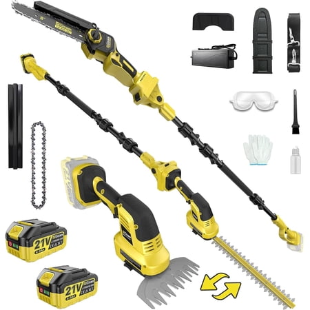 Gisam 6-in-1 Mini Chainsaw & Hedge Trimmer, 8 inch Electric Chainsaw, 2×4.0Ah Batteries, Brushless Motor 2500W, 0-180° Adjustable, 4.5m Hedge Cutting