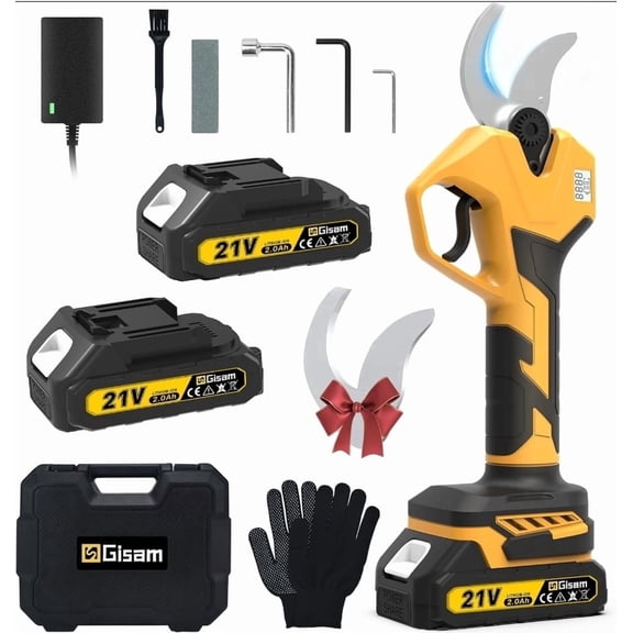 Gisam Electric Pruning Shears for Gardening, Battery Pruning Shears Max 2.4 Opening Diameter, Electric Pruner with LCD Display & 2 x 2000mAh Batteries for Branch, Fruit Plucking and Tree Trimming