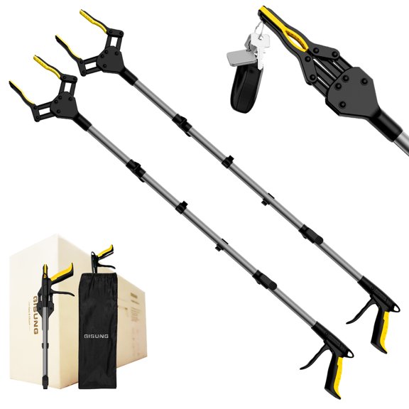 GISUNG 2-Pack 36" Grabber Reach Tool, Foldable Reacher and Pick up Tool, Grabber Tool with Rotating Jaw & Storage Bag, Strong Magnetic Tip
